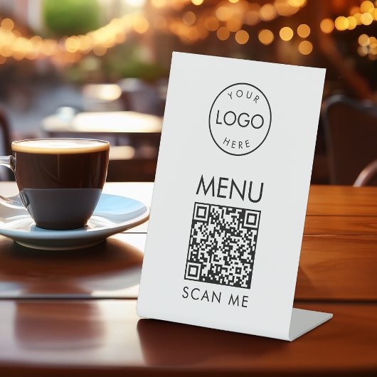 Schwarz-weißer QR-Code-Menü Simple Cafe Scan mich Sockelschild