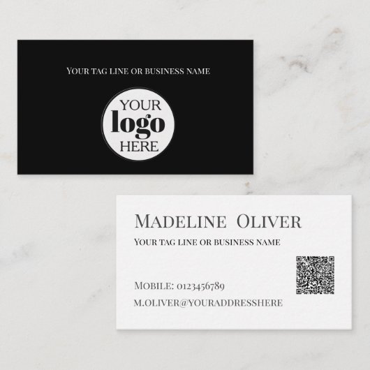 Schwarz-weißer QR-Code Visitenkarte (Vorne/Hinten)