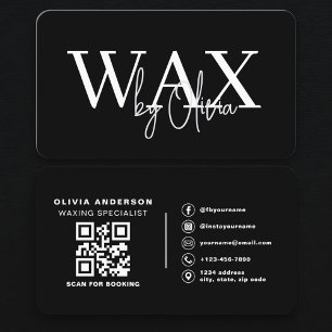 Schwarz-weißer QR-Code-Wachs-Spezialist-Ästhetiker Visitenkarte
