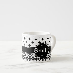 Schwarz-weißer Qua-Klee mit Monogramm Espressotasse