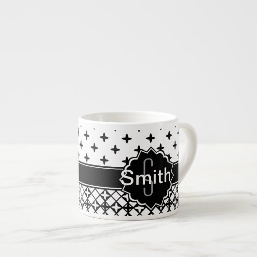 Schwarz-weißer Qua-Klee mit Monogramm Espressotasse (Vorderseite Rechts)