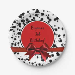 Schwarz-weißer Red Bow Dalmatiner Spots Geburtstag Pappteller