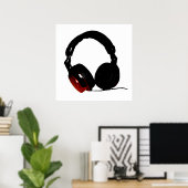 Schwarz-weißer Red Pop Art Headphone Poster (Heimbüro)