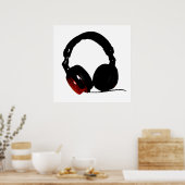 Schwarz-weißer Red Pop Art Headphone Poster (Küche)
