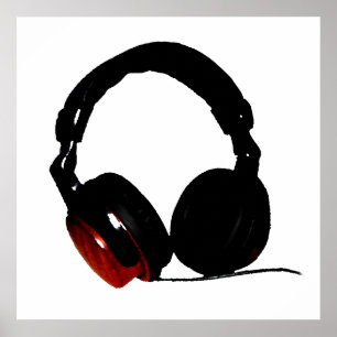 Schwarz-weißer Red Pop Art Headphone Poster
