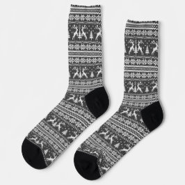 Schwarz-weißer Reindeer Sweater Weihnachten Socken