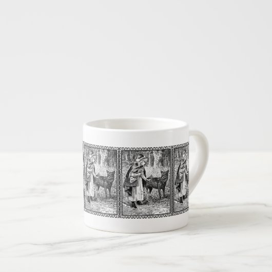 Schwarz-weißer Reitplatz mit Wolfswald Gerahmt Espressotasse (Vorderseite Rechts)