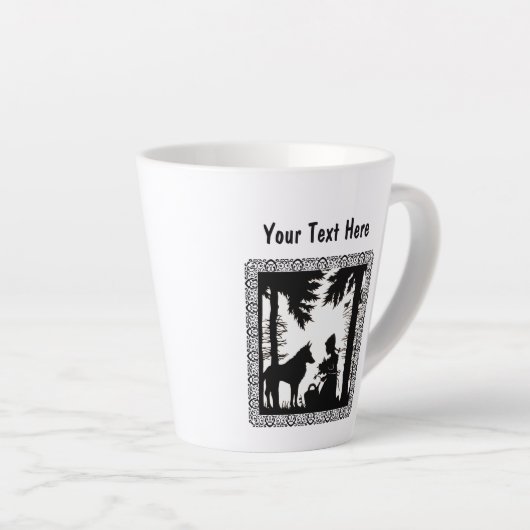 Schwarz-weißer Reitsport Hood im Wald Wolf Gerahmt Milchtasse (Rechte Ecke)