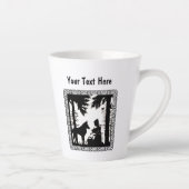 Schwarz-weißer Reitsport Hood im Wald Wolf Gerahmt Milchtasse (Rechts)