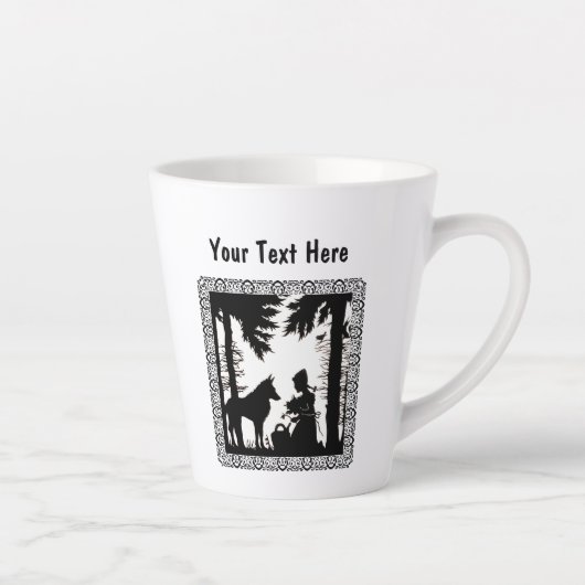 Schwarz-weißer Reitsport Hood im Wald Wolf Gerahmt Milchtasse (Rechts)