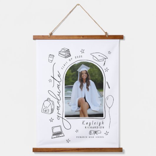 Schwarz-weißer Retro Hand Dragezeichneter Foto Abs Wandteppich Mit Holzrahmen (Vorderseite)