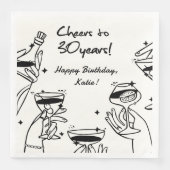 Schwarz-weißer Retro Handziehen Funky Cocktail Geb Serviette (Vorderseite)