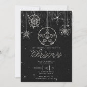 Schwarz-weißer Rhinestones Glitzer Elegante Weihna Einladung (Vorderseite)