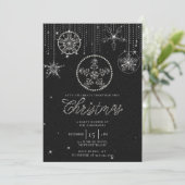 Schwarz-weißer Rhinestones Glitzer Elegante Weihna Einladung (Stehend Vorderseite)