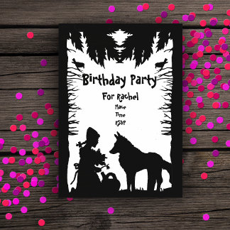 Schwarz-weißer Riding Hood Wolf Trees Geburtstag Acryleinladungen