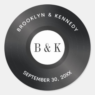 Schwarz-weißer Rock'n'Roll Monogram Name Vinyl Rec Runder Aufkleber