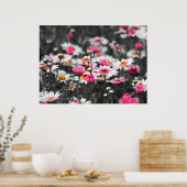 Schwarz-weißer Rosa Blumengarten Monochrom Poster (Küche)