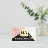 Schwarz-weißer rosa Marmor | Monogramm Visitenkarte (Stehend Vorderseite)