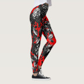 Schwarz-weißer roter BlumenToile Blumen-Garten Leggings (Rechts)