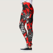 Schwarz-weißer roter BlumenToile Blumen-Garten Leggings (Links)