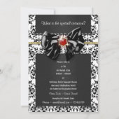 Schwarz-weißer roter Damast Einladung (Rückseite)