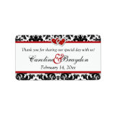 Schwarz-weißer roter Damast, Herz-Gastgeschenk Hoc Adressaufkleber (Vorne)