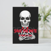 Schwarz-weißer ROTER HALLER SKULL SAVE THE DATE (Stehend Vorderseite)