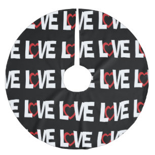 Schwarz-weißer Roter Liebe Polyester Weihnachtsbaumdecke