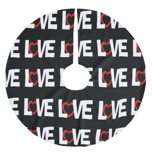 Schwarz-weißer Roter Liebe Polyester Weihnachtsbaumdecke (Vorderseite)