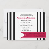 Schwarz-weißer Roter Streifen Foto Abschluss Einla Einladung (Rückseite)