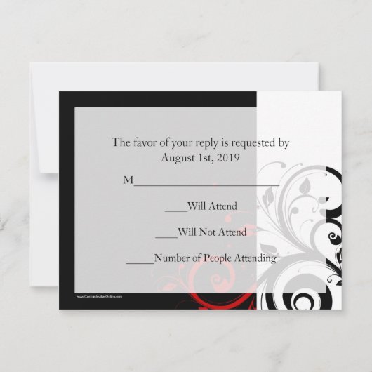 Schwarz +Weißer Roter Swirl Hochzeitspassende UAWG RSVP Karte (Rückseite)