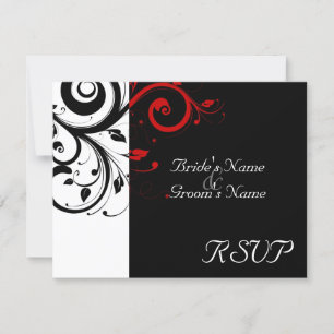 Schwarz +Weißer Roter Swirl Hochzeitspassende UAWG RSVP Karte
