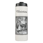 Schwarz-weißer Rotkäppchen-Korb Thermosbecher (Vorderseite)