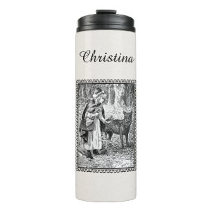 Schwarz-weißer Rotkäppchen-Korb Thermosbecher