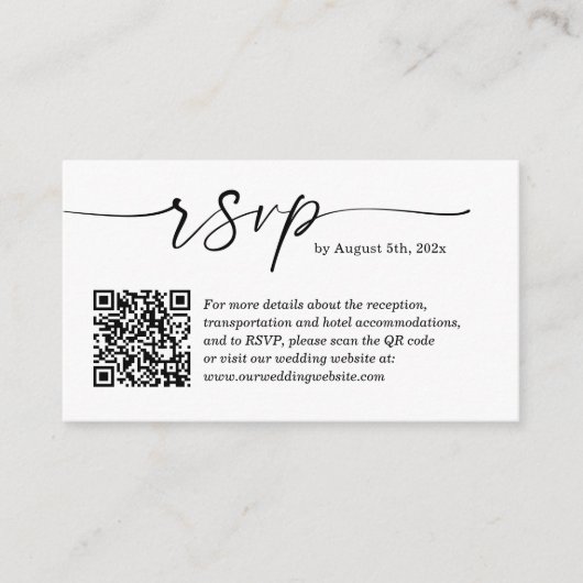 Schwarz-weißer RSVP Online-Website QR-Code für Hoc Begleitkarte (Vorderseite)