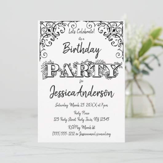 Schwarz-weißer Rustikaler Wohn- und Blumengeburt Einladung (Stehend Vorderseite)