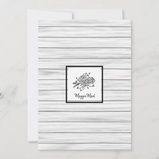 Schwarz-weißer Rustikaler Wohn- und Blumengeburt Einladung (Rückseite)