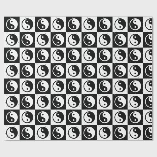 Schwarz-weißer Schachzug-Ying-Yang-Zen-Blockdruck Geschenkpapier (Flach)