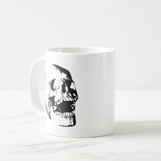 Schwarz-weißer Schädel Kaffeetasse (Vorderseite Links)