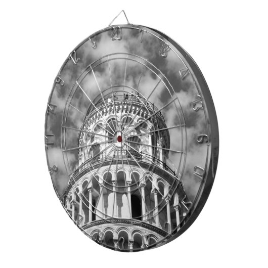 Schwarz-weißer Schießturm von Pisa Italien Dartscheibe (Vorderseite rechts)