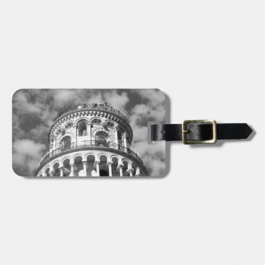 Schwarz-weißer Schießturm von Pisa Italien Gepäckanhänger (Vorderseite horizontal)