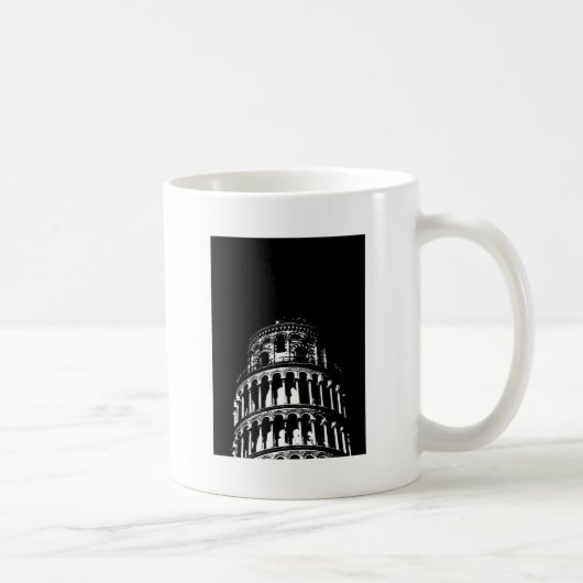 Schwarz-weißer Schießturm von Pisa Italien Kaffeetasse (Rechts)