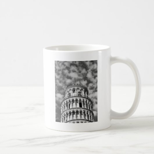 Schwarz-weißer Schießturm von Pisa Italien Kaffeetasse (Rechts)