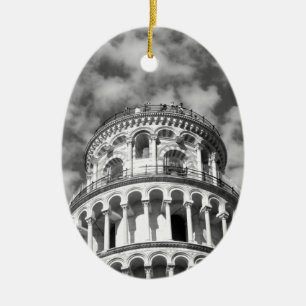 Schwarz-weißer Schießturm von Pisa Italien Keramik Ornament
