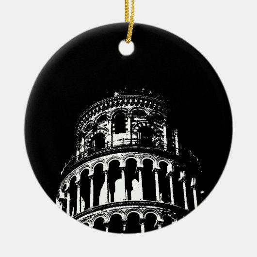 Schwarz-weißer Schießturm von Pisa Italien Keramik Ornament (Vorne)