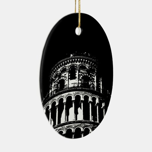 Schwarz-weißer Schießturm von Pisa Italien Keramik Ornament (Rechts)