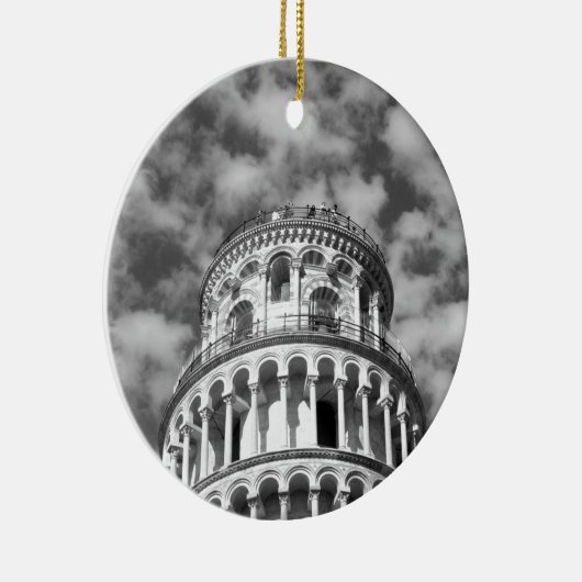 Schwarz-weißer Schießturm von Pisa Italien Keramikornament (Rechts)