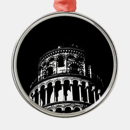 Schwarz-weißer Schießturm von Pisa Italien Ornament Aus Metall (Vorne)