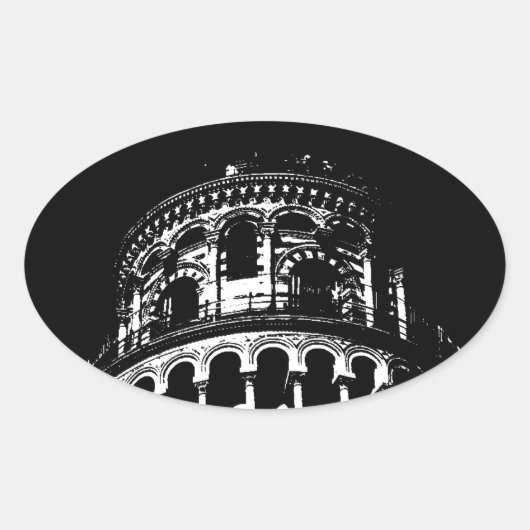 Schwarz-weißer Schießturm von Pisa Italien Ovaler Aufkleber (Vorderseite)