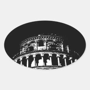 Schwarz-weißer Schießturm von Pisa Italien Ovaler Aufkleber